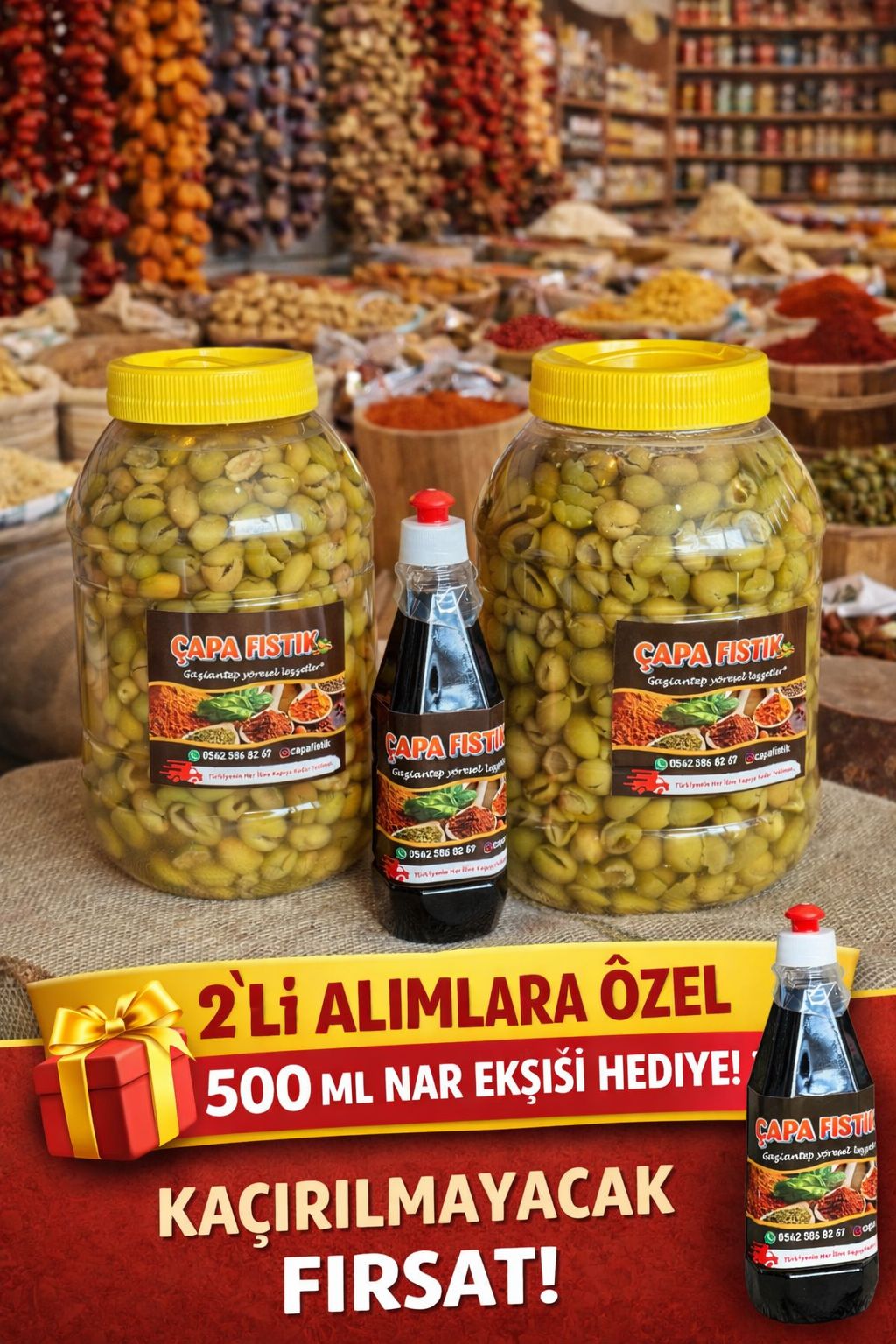 Yeşil Zeytin 2 Bidon + Nar Ekşisi Hediyeli