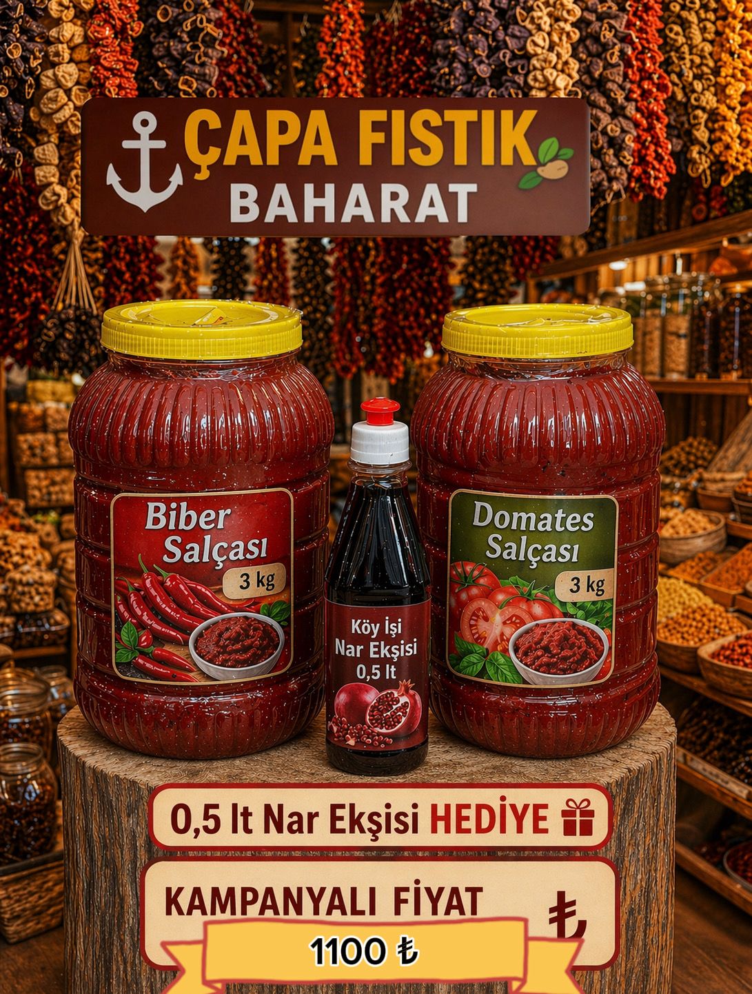 3kg Biber + 3kg Domates Salçası -Nar Ekşisi Hediye