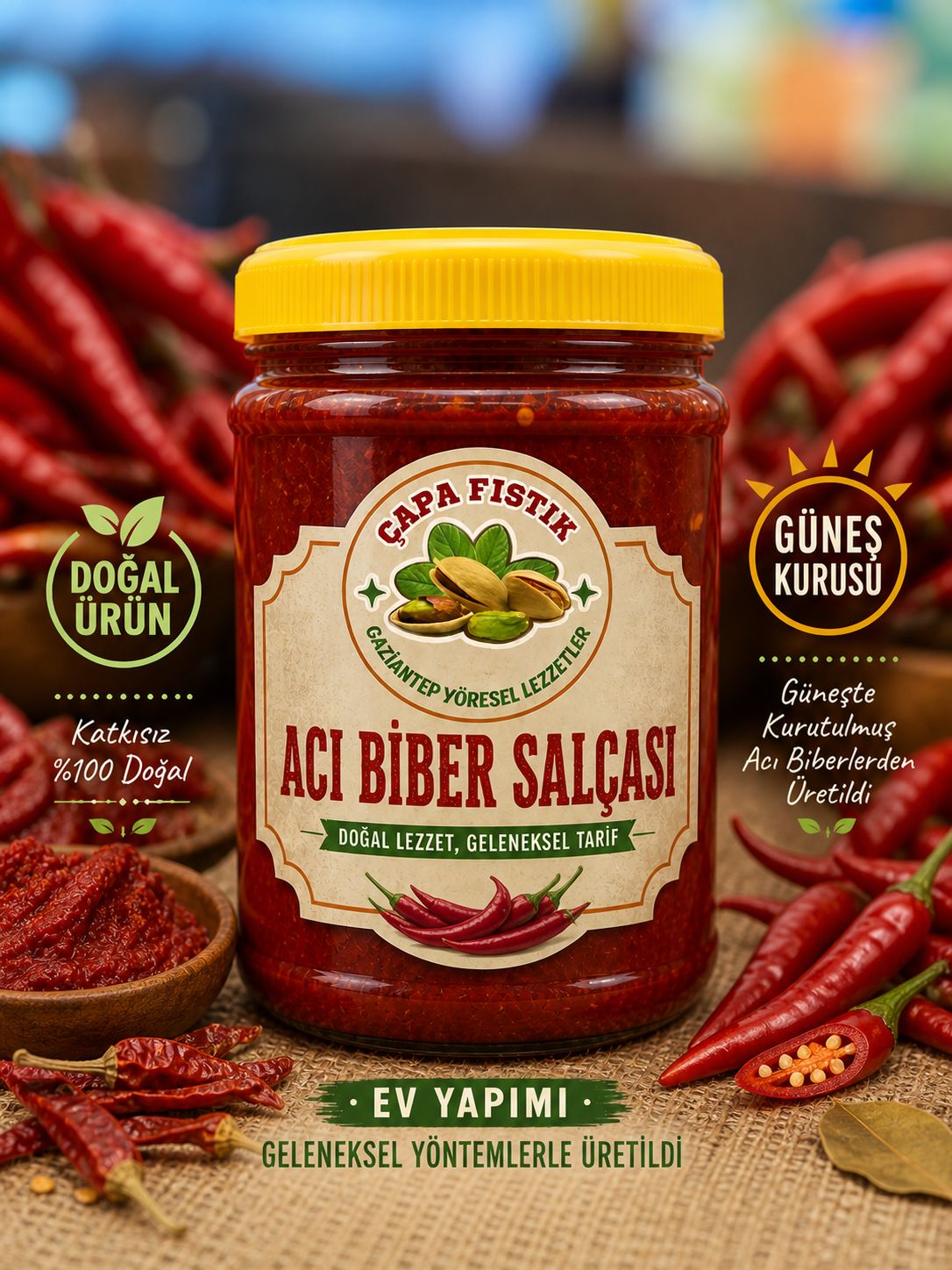  Biber Salçası (Acı)  Ev Yapımı 