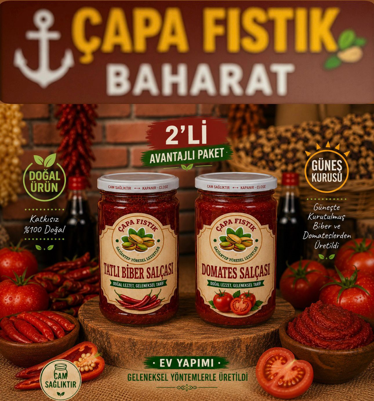 2 li Salça Seti (700 gr Tatlı Biber Salçası +700 gr Domates Salçası)